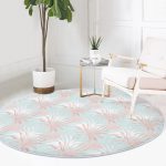 - RealHomes Dijital Baskılı Kaymaz Tabanlı Comfort Yuvarlak Halı - Realhomes Gökyüzü Zeminde Beyaz Ve Pembe Yaprak Tasarımlı Renkli Koridor ve Antre Yıkanabilir Kaymaz Tabanlı Yuvarlak Halı Realhomes