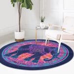 - RealHomes Dijital Baskılı Kaymaz Tabanlı Comfort Yuvarlak Halı - Realhomes  Rengarenk Bohem Otantik Etnik Fil Desenli Lacivert Salon ve Oturma Odası Yıkanabilir Kaymaz Tabanlı Yuvarlak Halı Realhomes