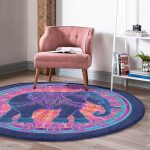 - RealHomes Dijital Baskılı Kaymaz Tabanlı Comfort Yuvarlak Halı - Realhomes  Rengarenk Bohem Otantik Etnik Fil Desenli Lacivert Salon ve Oturma Odası Yıkanabilir Kaymaz Tabanlı Yuvarlak Halı Realhomes