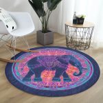 - RealHomes Dijital Baskılı Kaymaz Tabanlı Comfort Yuvarlak Halı - Realhomes  Rengarenk Bohem Otantik Etnik Fil Desenli Lacivert Salon ve Oturma Odası Yıkanabilir Kaymaz Tabanlı Yuvarlak Halı Realhomes