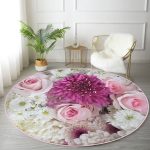 - RealHomes Dijital Baskılı Kaymaz Tabanlı Comfort Yuvarlak Halı - Realhomes Realhomes Çiçek Demeti Dijital Baskılı Pembe Salon ve Oturma Odası Yıkanabilir Kaymaz Tabanlı Yuvarlak Halı Realhomes