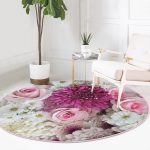 - RealHomes Dijital Baskılı Kaymaz Tabanlı Comfort Yuvarlak Halı - Realhomes Realhomes Çiçek Demeti Dijital Baskılı Pembe Salon ve Oturma Odası Yıkanabilir Kaymaz Tabanlı Yuvarlak Halı Realhomes
