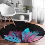 - RealHomes Dijital Baskılı Kaymaz Tabanlı Comfort Yuvarlak Halı - Realhomes  Siyah Zeminli Tropik Yapraklı Özel Tasarım Modern Salon ve Oturma Odası Yıkanabilir Kaymaz Tabanlı Yuvarlak Halı Realhomes