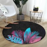 - RealHomes Dijital Baskılı Kaymaz Tabanlı Comfort Yuvarlak Halı - Realhomes  Siyah Zeminli Tropik Yapraklı Özel Tasarım Modern Salon ve Oturma Odası Yıkanabilir Kaymaz Tabanlı Yuvarlak Halı Realhomes