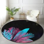 - RealHomes Dijital Baskılı Kaymaz Tabanlı Comfort Yuvarlak Halı - Realhomes  Siyah Zeminli Tropik Yapraklı Özel Tasarım Modern Salon ve Oturma Odası Yıkanabilir Kaymaz Tabanlı Yuvarlak Halı Realhomes