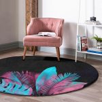 - RealHomes Dijital Baskılı Kaymaz Tabanlı Comfort Yuvarlak Halı - Realhomes  Siyah Zeminli Tropik Yapraklı Özel Tasarım Modern Salon ve Oturma Odası Yıkanabilir Kaymaz Tabanlı Yuvarlak Halı Realhomes