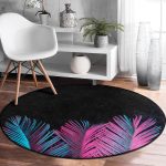 - RealHomes Dijital Baskılı Kaymaz Tabanlı Comfort Yuvarlak Halı - Realhomes  Siyah Zeminli Tropik Yapraklı Özel Tasarım Salon ve Oturma Odası Yıkanabilir Kaymaz Tabanlı Yuvarlak Halı Realhomes