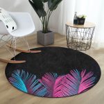 - RealHomes Dijital Baskılı Kaymaz Tabanlı Comfort Yuvarlak Halı - Realhomes  Siyah Zeminli Tropik Yapraklı Özel Tasarım Salon ve Oturma Odası Yıkanabilir Kaymaz Tabanlı Yuvarlak Halı Realhomes