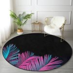 - RealHomes Dijital Baskılı Kaymaz Tabanlı Comfort Yuvarlak Halı - Realhomes  Siyah Zeminli Tropik Yapraklı Özel Tasarım Salon ve Oturma Odası Yıkanabilir Kaymaz Tabanlı Yuvarlak Halı Realhomes