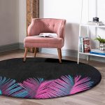 - RealHomes Dijital Baskılı Kaymaz Tabanlı Comfort Yuvarlak Halı - Realhomes  Siyah Zeminli Tropik Yapraklı Özel Tasarım Salon ve Oturma Odası Yıkanabilir Kaymaz Tabanlı Yuvarlak Halı Realhomes