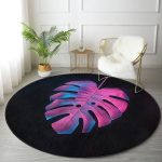 - RealHomes Dijital Baskılı Kaymaz Tabanlı Comfort Yuvarlak Halı - Realhomes  Siyah Zeminli Tropik Yapraklı Modern Salon ve Oturma Odası Yıkanabilir Kaymaz Tabanlı Yuvarlak Halı Realhomes