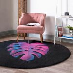 - RealHomes Dijital Baskılı Kaymaz Tabanlı Comfort Yuvarlak Halı - Realhomes  Siyah Zeminli Tropik Yapraklı Modern Salon ve Oturma Odası Yıkanabilir Kaymaz Tabanlı Yuvarlak Halı Realhomes