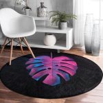 - RealHomes Dijital Baskılı Kaymaz Tabanlı Comfort Yuvarlak Halı - Realhomes  Siyah Zeminli Tropik Yapraklı Modern Salon ve Oturma Odası Yıkanabilir Kaymaz Tabanlı Yuvarlak Halı Realhomes