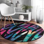 - RealHomes Dijital Baskılı Kaymaz Tabanlı Comfort Yuvarlak Halı - Realhomes  Siyah Zeminde Neon Zikzak Desenli Salon ve Oturma Odası Yıkanabilir Kaymaz Tabanlı Yuvarlak Halı Realhomes