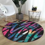 - RealHomes Dijital Baskılı Kaymaz Tabanlı Comfort Yuvarlak Halı - Realhomes  Siyah Zeminde Neon Zikzak Desenli Salon ve Oturma Odası Yıkanabilir Kaymaz Tabanlı Yuvarlak Halı Realhomes