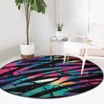 - RealHomes Dijital Baskılı Kaymaz Tabanlı Comfort Yuvarlak Halı - Realhomes  Siyah Zeminde Neon Zikzak Desenli Salon ve Oturma Odası Yıkanabilir Kaymaz Tabanlı Yuvarlak Halı Realhomes