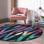 - RealHomes Dijital Baskılı Kaymaz Tabanlı Comfort Yuvarlak Halı - Realhomes  Siyah Zeminde Neon Zikzak Desenli Salon ve Oturma Odası Yıkanabilir Kaymaz Tabanlı Yuvarlak Halı Realhomes