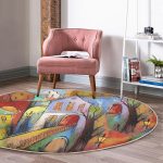 - RealHomes Dijital Baskılı Kaymaz Tabanlı Comfort Yuvarlak Halı - Realhomes  Renkli Sulu Boya Çizimli Gece Kondu Evleri Motifli Outdoor Yıkanabilir Kaymaz Tabanlı Yuvarlak Halı Realhomes