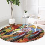 - RealHomes Dijital Baskılı Kaymaz Tabanlı Comfort Yuvarlak Halı - Realhomes  Renkli Sulu Boya Çizimli Gece Kondu Evleri Motifli Outdoor Yıkanabilir Kaymaz Tabanlı Yuvarlak Halı Realhomes