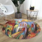 - RealHomes Dijital Baskılı Kaymaz Tabanlı Comfort Yuvarlak Halı - Realhomes  Renkli Sulu Boya Çizimli Gece Kondu Evleri Motifli Outdoor Yıkanabilir Kaymaz Tabanlı Yuvarlak Halı Realhomes