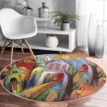 - RealHomes Dijital Baskılı Kaymaz Tabanlı Comfort Yuvarlak Halı - Realhomes  Renkli Sulu Boya Çizimli Gece Kondu Evleri Motifli Outdoor Yıkanabilir Kaymaz Tabanlı Yuvarlak Halı Realhomes