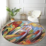 - RealHomes Dijital Baskılı Kaymaz Tabanlı Comfort Yuvarlak Halı - Realhomes  Renkli Sulu Boya Çizimli Gece Kondu Evleri Motifli Outdoor Yıkanabilir Kaymaz Tabanlı Yuvarlak Halı Realhomes