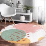 - RealHomes Dijital Baskılı Kaymaz Tabanlı Comfort Yuvarlak Halı - Realhomes Renkli Soyut Özel Tasarımlı Dijital Baskılı Salon ve Oturma Odası Yıkanabilir Kaymaz Tabanlı Yuvarlak Halı Realhomes