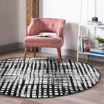 Realhomes Dijital Baskılı Siyah Beyaz Damalı Ofis Yıkanabilir Kaymaz Tabanlı Yuvarlak Kadife Halı Realhomes