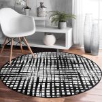 Realhomes Dijital Baskılı Siyah Beyaz Damalı Ofis Yıkanabilir Kaymaz Tabanlı Yuvarlak Kadife Halı Realhomes