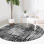 Realhomes Dijital Baskılı Siyah Beyaz Damalı Ofis Yıkanabilir Kaymaz Tabanlı Yuvarlak Kadife Halı Realhomes