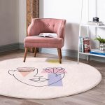 Pembe Zeminde Bohemian Özel Tasarım Salon ve Oturma Odası Yıkanabilir Kaymaz Tabanlı Yuvarlak Halı Realhomes
