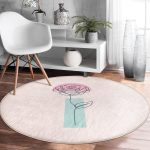 - RealHomes Dijital Baskılı Kaymaz Tabanlı Comfort Yuvarlak Halı - Realhomes Pembe Zeminde Gül Motifli Bohemian Salon ve Oturma Odası Yıkanabilir Kaymaz Tabanlı Yuvarlak Halı Realhomes