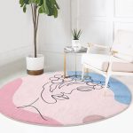 - RealHomes Dijital Baskılı Kaymaz Tabanlı Comfort Yuvarlak Halı - Realhomes  Soft Zemin Onedraw Kadın Silüetli Pembe Salon ve Oturma Odası Yıkanabilir Kaymaz Tabanlı Yuvarlak Halı Realhomes