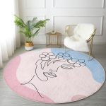 - RealHomes Dijital Baskılı Kaymaz Tabanlı Comfort Yuvarlak Halı - Realhomes  Soft Zemin Onedraw Kadın Silüetli Pembe Salon ve Oturma Odası Yıkanabilir Kaymaz Tabanlı Yuvarlak Halı Realhomes