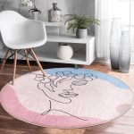 - RealHomes Dijital Baskılı Kaymaz Tabanlı Comfort Yuvarlak Halı - Realhomes  Soft Zemin Onedraw Kadın Silüetli Pembe Salon ve Oturma Odası Yıkanabilir Kaymaz Tabanlı Yuvarlak Halı Realhomes