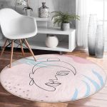 - RealHomes Dijital Baskılı Kaymaz Tabanlı Comfort Yuvarlak Halı - Realhomes  Bohem Silüet Motifli Dijital Baskılı Pembe Salon ve Oturma Odası Yıkanabilir Kaymaz Tabanlı Yuvarlak Halı Realhomes