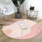 Realhomes Gül Motifli Bohemian Modern Pembe Salon ve Oturma Odası Yıkanabilir Kaymaz Tabanlı Yuvarlak Halı Realhomes
