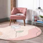 Realhomes Gül Motifli Bohemian Modern Pembe Salon ve Oturma Odası Yıkanabilir Kaymaz Tabanlı Yuvarlak Halı Realhomes