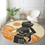 - RealHomes Dijital Baskılı Kaymaz Tabanlı Comfort Yuvarlak Halı - Realhomes Başında Vazo Taşıyan Etnik Afrika Desenli Modern Turuncu Outdoor Yıkanabilir Kaymaz Tabanlı Yuvarlak Halı Realhomes