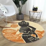 - RealHomes Dijital Baskılı Kaymaz Tabanlı Comfort Yuvarlak Halı - Realhomes Başında Vazo Taşıyan Etnik Afrika Desenli Modern Turuncu Outdoor Yıkanabilir Kaymaz Tabanlı Yuvarlak Halı Realhomes