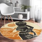 - RealHomes Dijital Baskılı Kaymaz Tabanlı Comfort Yuvarlak Halı - Realhomes Başında Vazo Taşıyan Etnik Afrika Desenli Modern Turuncu Outdoor Yıkanabilir Kaymaz Tabanlı Yuvarlak Halı Realhomes