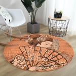 - RealHomes Dijital Baskılı Kaymaz Tabanlı Comfort Yuvarlak Halı - Realhomes Koyu Buğday Zeminli Masum Şaman Kadın Modern Turuncu Outdoor Yıkanabilir Kaymaz Tabanlı Yuvarlak Halı Realhomes