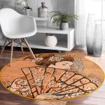 - RealHomes Dijital Baskılı Kaymaz Tabanlı Comfort Yuvarlak Halı - Realhomes Koyu Buğday Zeminli Masum Şaman Kadın Modern Turuncu Outdoor Yıkanabilir Kaymaz Tabanlı Yuvarlak Halı Realhomes