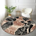 - RealHomes Dijital Baskılı Kaymaz Tabanlı Comfort Yuvarlak Halı - Realhomes Etnik Desen Zeminli Afrika Kadın Motifli Kahverengi Outdoor Yıkanabilir Kaymaz Tabanlı Yuvarlak Halı Realhomes