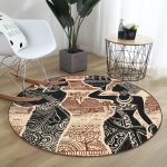 - RealHomes Dijital Baskılı Kaymaz Tabanlı Comfort Yuvarlak Halı - Realhomes Etnik Desen Zeminli Afrika Kadın Motifli Kahverengi Outdoor Yıkanabilir Kaymaz Tabanlı Yuvarlak Halı Realhomes