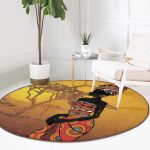 - RealHomes Dijital Baskılı Kaymaz Tabanlı Comfort Yuvarlak Halı - Realhomes Gün Batımında Ağaç Zeminli Afrika Kadın Motifli Gold Outdoor Yıkanabilir Kaymaz Tabanlı Yuvarlak Halı Realhomes