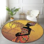- RealHomes Dijital Baskılı Kaymaz Tabanlı Comfort Yuvarlak Halı - Realhomes Gün Batımında Ağaç Zeminli Afrika Kadın Motifli Gold Outdoor Yıkanabilir Kaymaz Tabanlı Yuvarlak Halı Realhomes