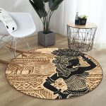 - RealHomes Dijital Baskılı Kaymaz Tabanlı Comfort Yuvarlak Halı - Realhomes  Etnik Desen Zeminli Afrika Kadın Motifli Kahverengi Outdoor Yıkanabilir Kaymaz Tabanlı Yuvarlak Halı Realhomes