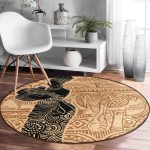 - RealHomes Dijital Baskılı Kaymaz Tabanlı Comfort Yuvarlak Halı - Realhomes  Etnik Desen Zeminli Afrika Kadın Motifli Kahverengi Outdoor Yıkanabilir Kaymaz Tabanlı Yuvarlak Halı Realhomes