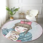 - RealHomes Dijital Baskılı Kaymaz Tabanlı Comfort Yuvarlak Halı - Realhomes  Fashion Girl Dijital Baskılı Modern Pembe Çocuk ve Genç Odası Yıkanabilir Kaymaz Tabanlı Yuvarlak Halı Realhomes